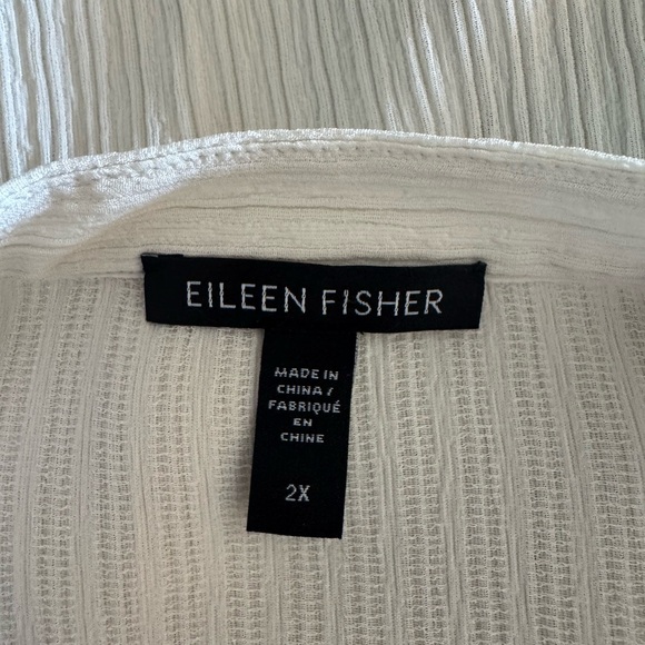 Eileen Fisher Accordion Silk Jacquard Mandarin Collar Long Shirt in Bone Size 2X - Picture 10 of 13